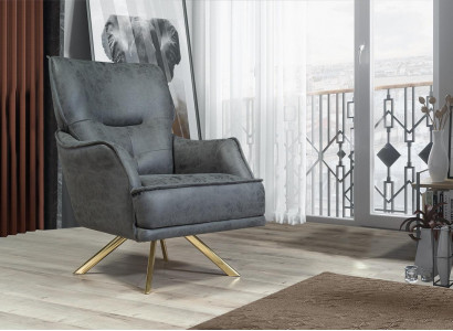 Gray Single-Seater Exclusive Armchair Lounge Club 1-Seater Luxury Single-Seater